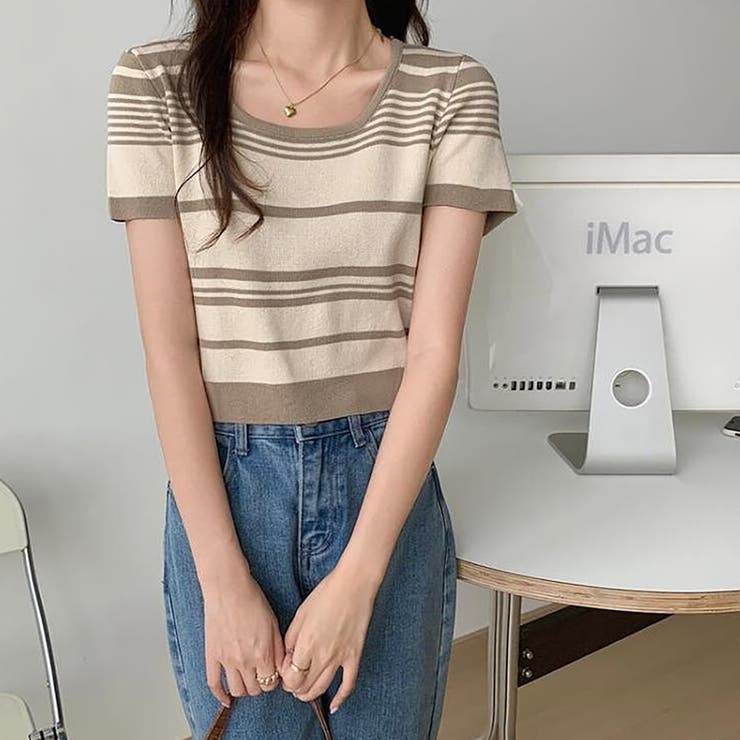 ランダムボーダー半袖ニット【韓国ファッション】 | Doula Doula | 詳細画像11 