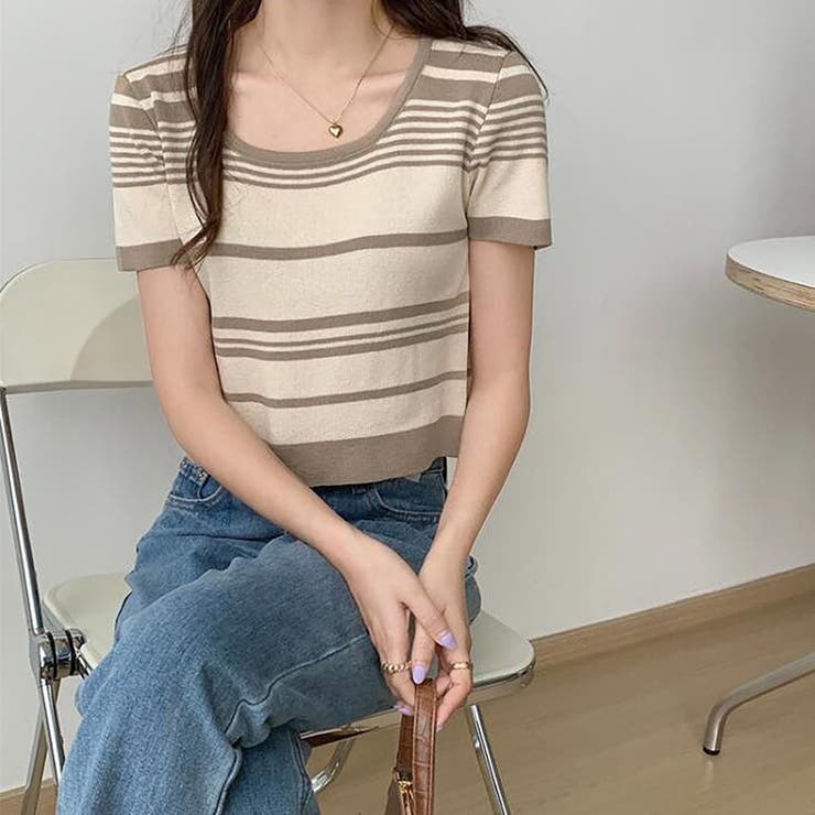 ランダムボーダー半袖ニット【韓国ファッション】 | Doula Doula | 詳細画像12 