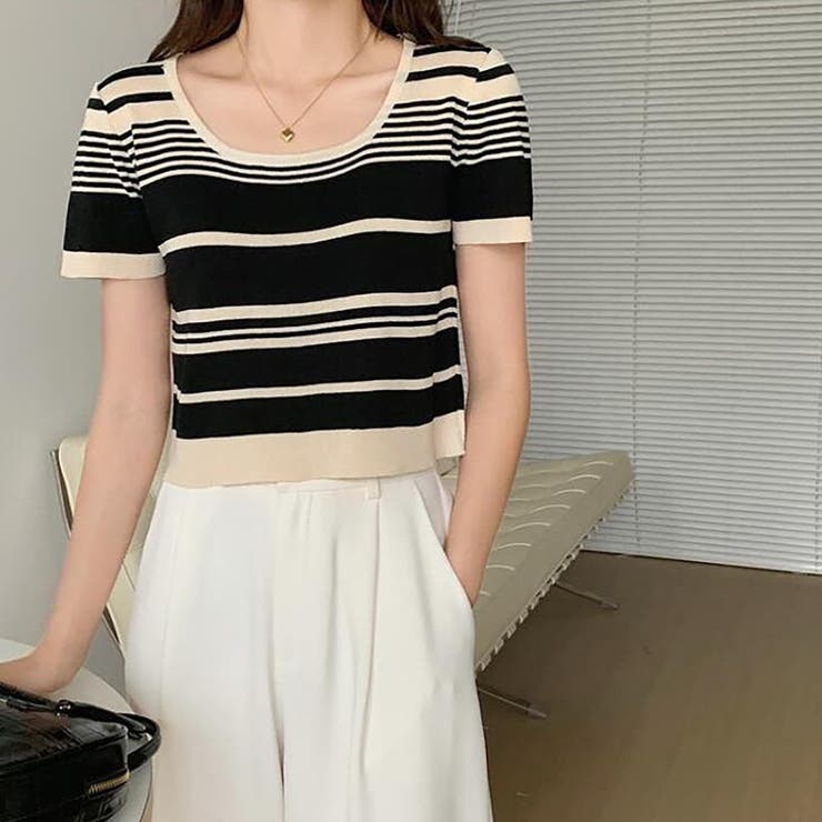 ランダムボーダー半袖ニット【韓国ファッション】 | Doula Doula | 詳細画像15 