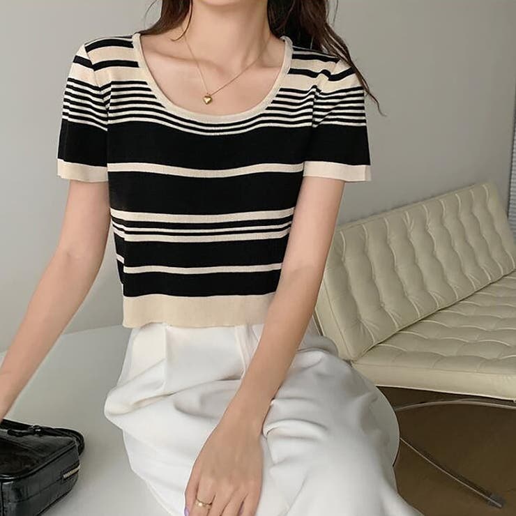 ランダムボーダー半袖ニット【韓国ファッション】 | Doula Doula | 詳細画像16 