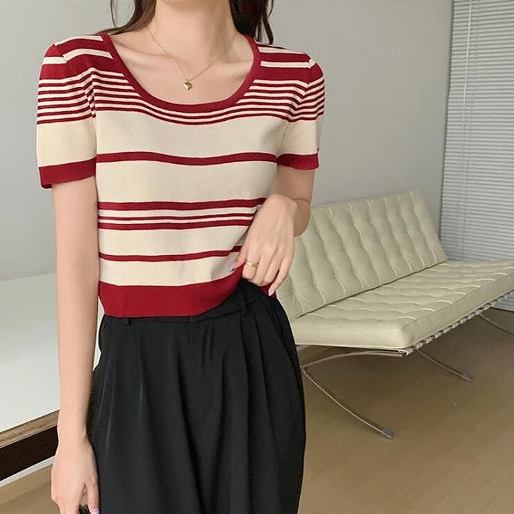 ランダムボーダー半袖ニット【韓国ファッション】 | Doula Doula | 詳細画像17 