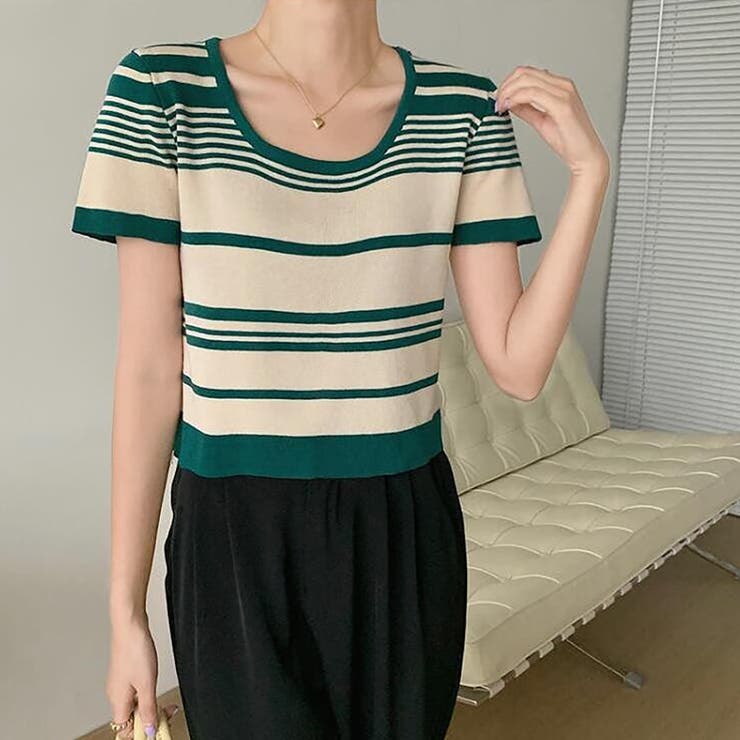 ランダムボーダー半袖ニット【韓国ファッション】 | Doula Doula | 詳細画像21 