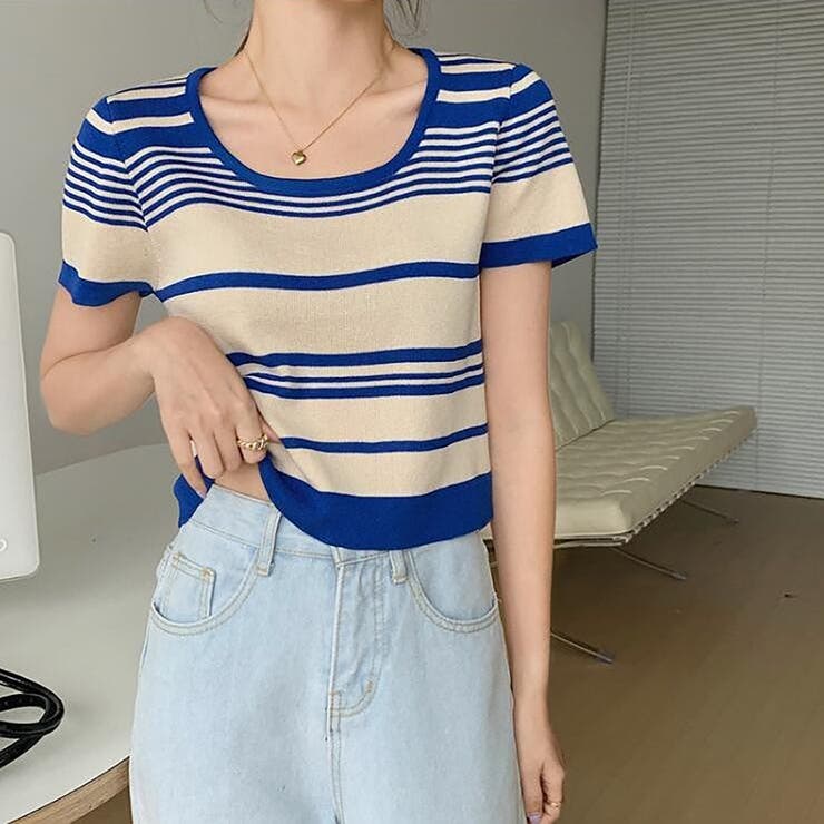 ランダムボーダー半袖ニット【韓国ファッション】 | Doula Doula | 詳細画像30 