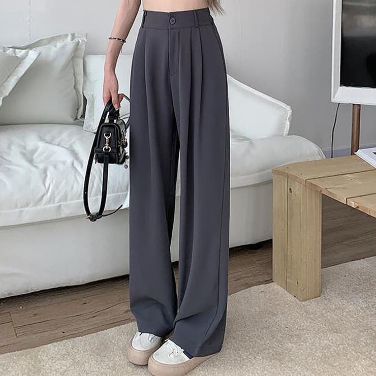 グレー | ハイウエストタックパンツ【韓国ファッション】 | Doula Doula
