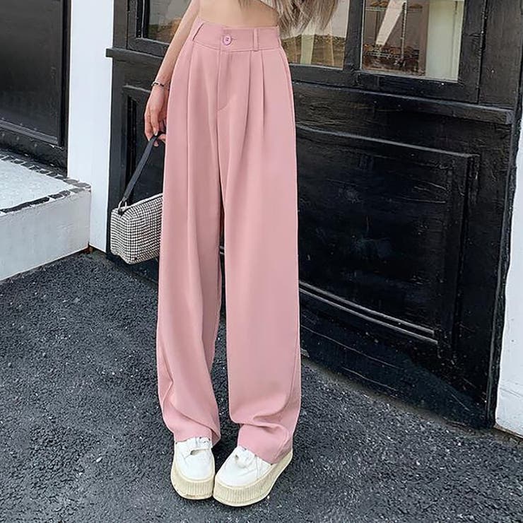 ピンク | ハイウエストタックパンツ【韓国ファッション】 | Doula Doula