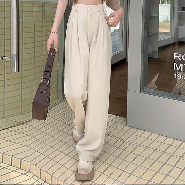 ベージュ | ハイウエストタックパンツ【韓国ファッション】 | Doula Doula