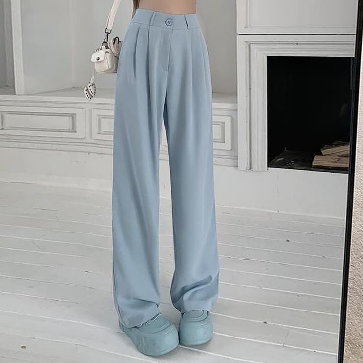 ブルー | ハイウエストタックパンツ【韓国ファッション】 | Doula Doula