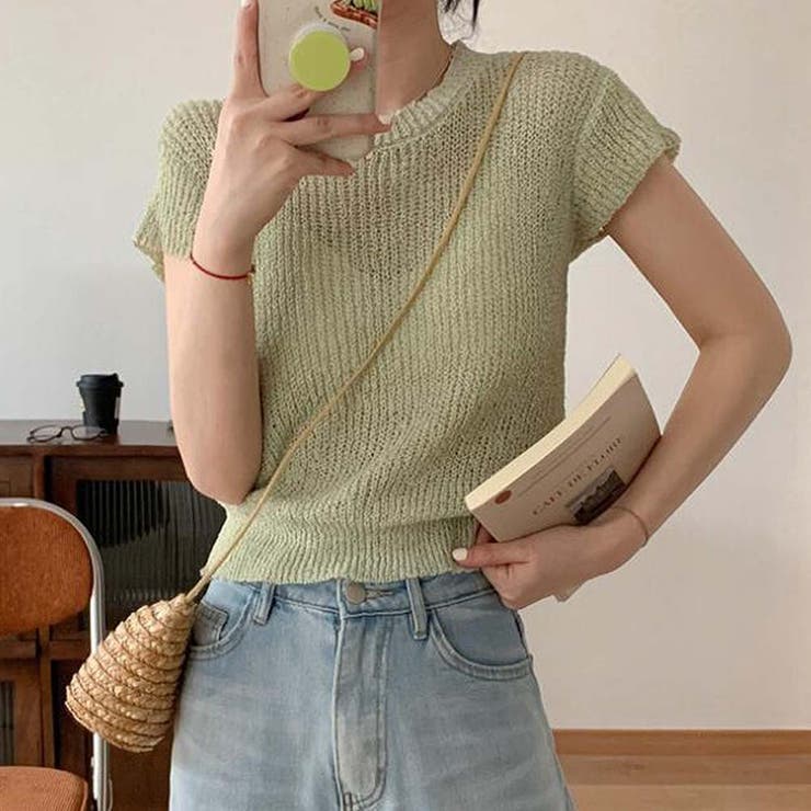 グリーン | 半袖サマーニット【韓国ファッション】 | Doula Doula