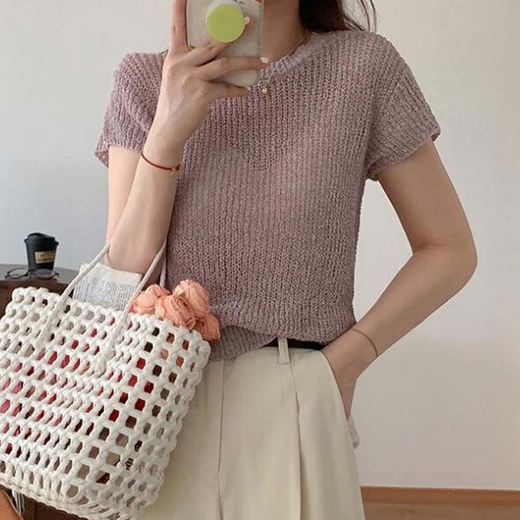 パープル | 半袖サマーニット【韓国ファッション】 | Doula Doula