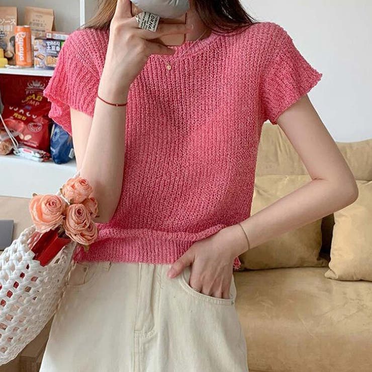 ダークピンク | 半袖サマーニット【韓国ファッション】 | Doula Doula