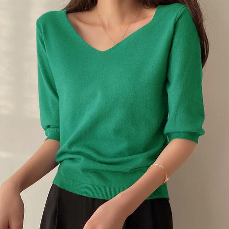 Vネック五分袖ニット【韓国ファッション】 | Doula Doula | 詳細画像4