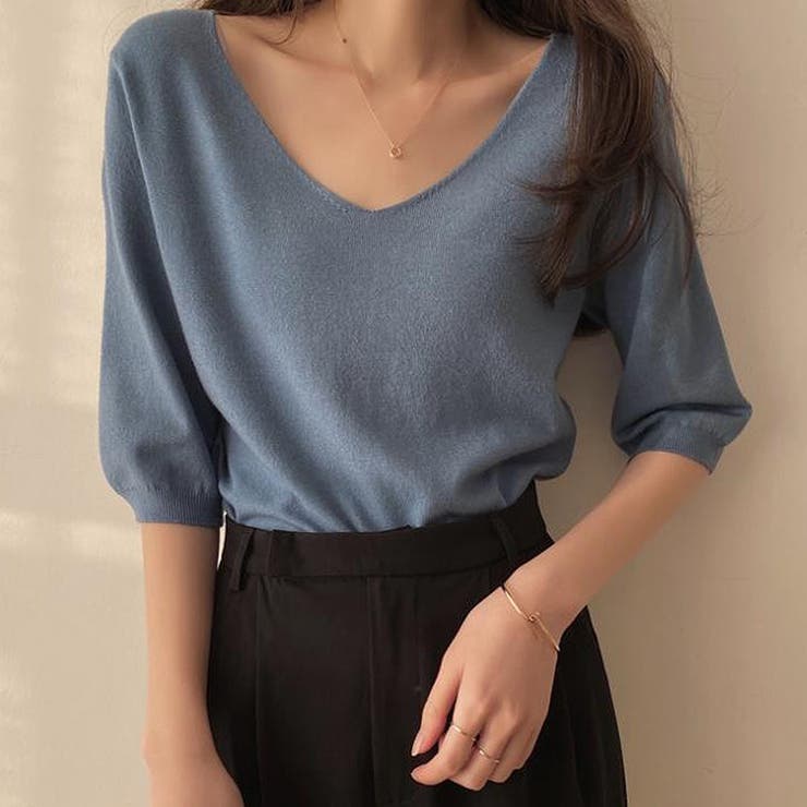 Vネック五分袖ニット【韓国ファッション】 | Doula Doula | 詳細画像10