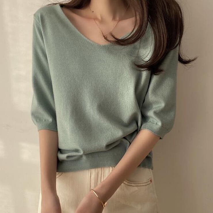 Vネック五分袖ニット【韓国ファッション】 | Doula Doula | 詳細画像11