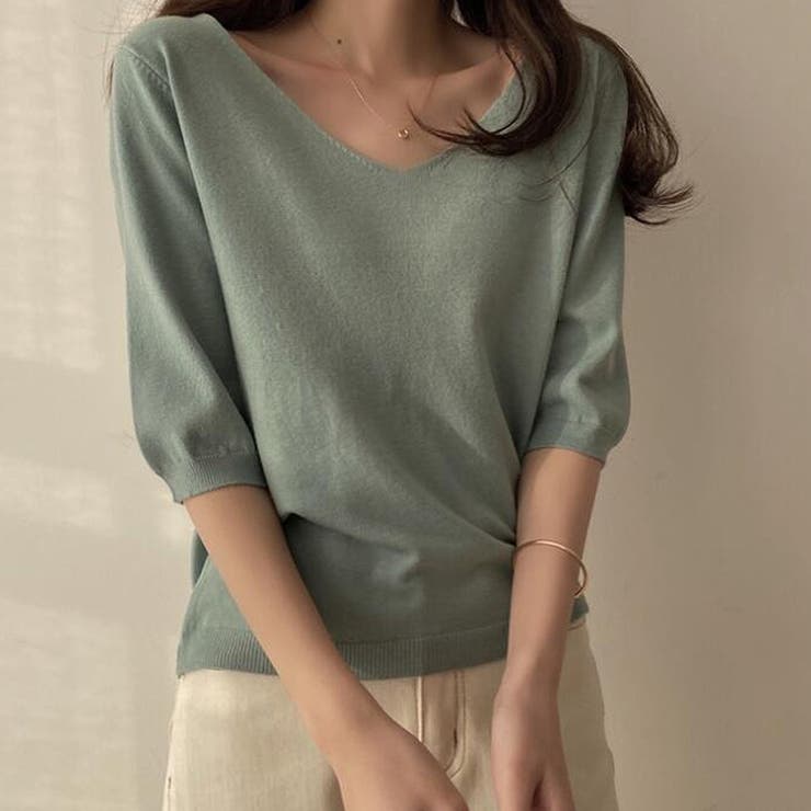 Vネック五分袖ニット【韓国ファッション】 | Doula Doula | 詳細画像13