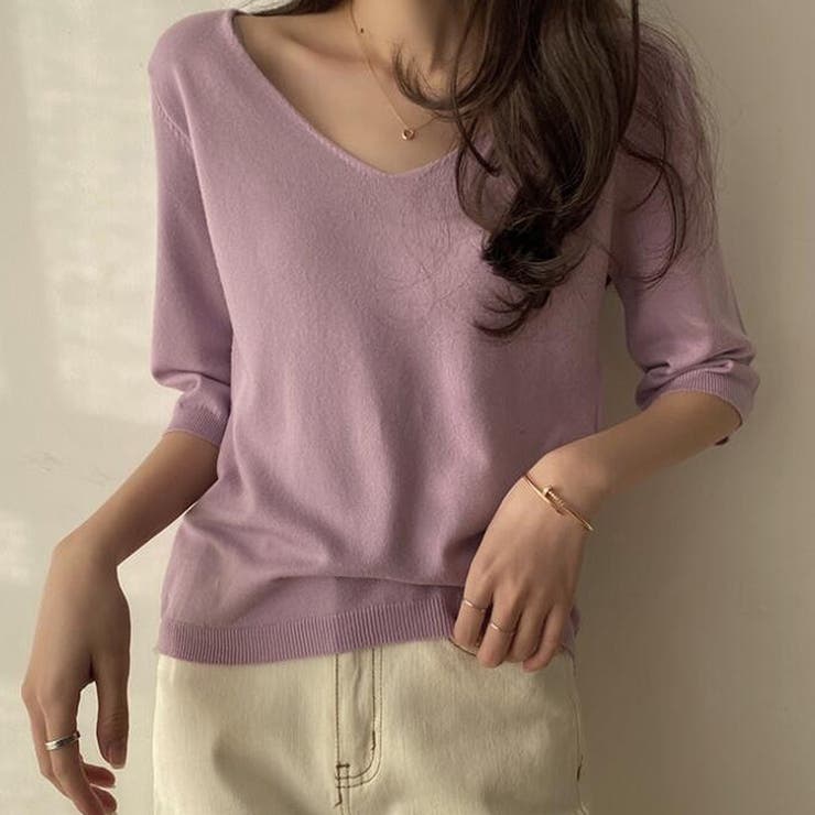 Vネック五分袖ニット【韓国ファッション】 | Doula Doula | 詳細画像14