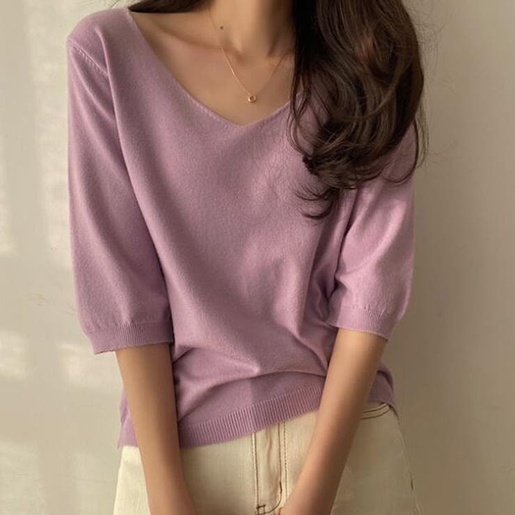 Vネック五分袖ニット【韓国ファッション】 | Doula Doula | 詳細画像16