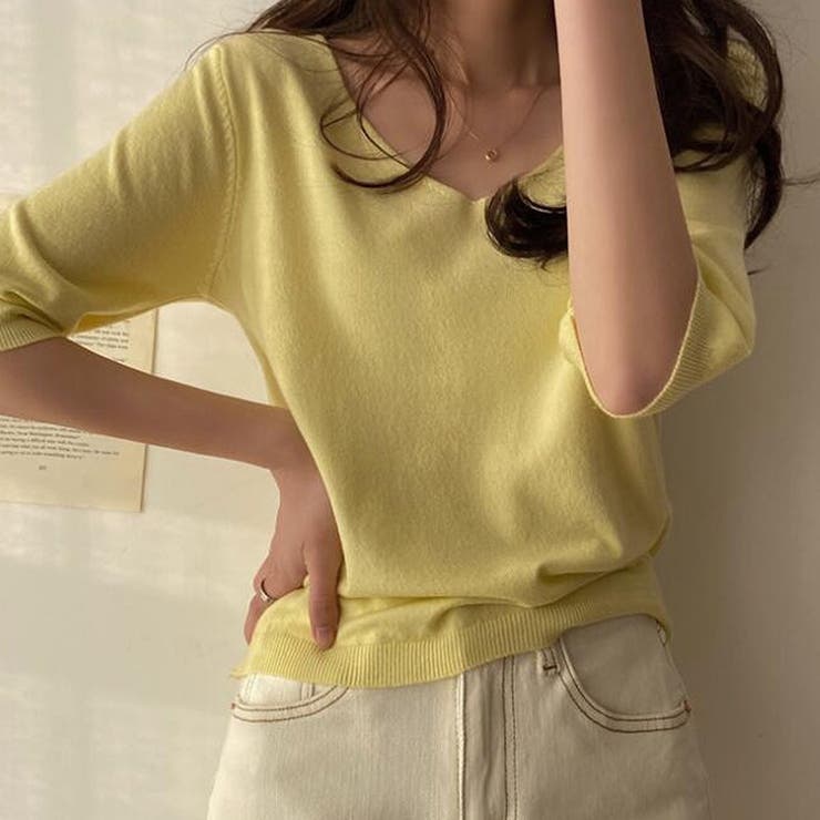 Vネック五分袖ニット【韓国ファッション】 | Doula Doula | 詳細画像17