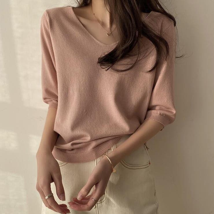 Vネック五分袖ニット【韓国ファッション】 | Doula Doula | 詳細画像19