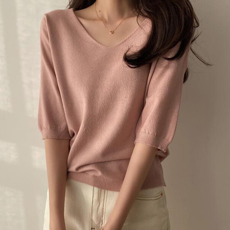 Vネック五分袖ニット【韓国ファッション】 | Doula Doula | 詳細画像21