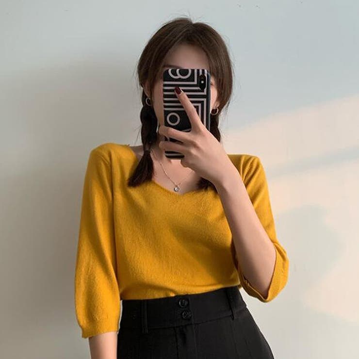 Vネック五分袖ニット【韓国ファッション】 | Doula Doula | 詳細画像29