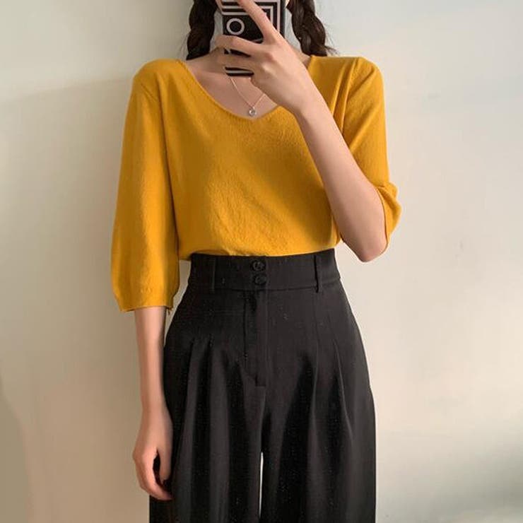 Vネック五分袖ニット【韓国ファッション】 | Doula Doula | 詳細画像30