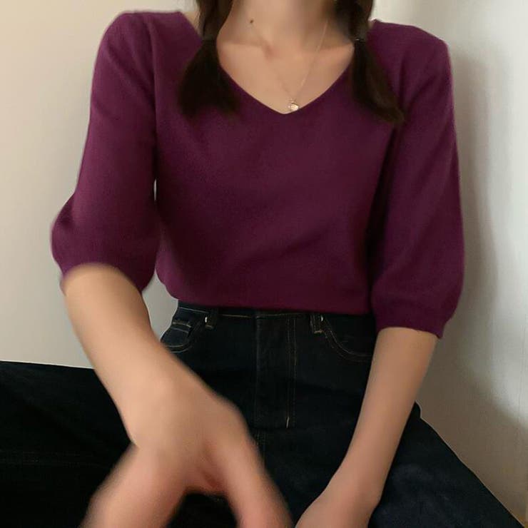 Vネック五分袖ニット【韓国ファッション】 | Doula Doula | 詳細画像31