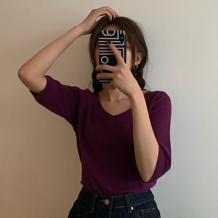 Vネック五分袖ニット【韓国ファッション】 | Doula Doula | 詳細画像32