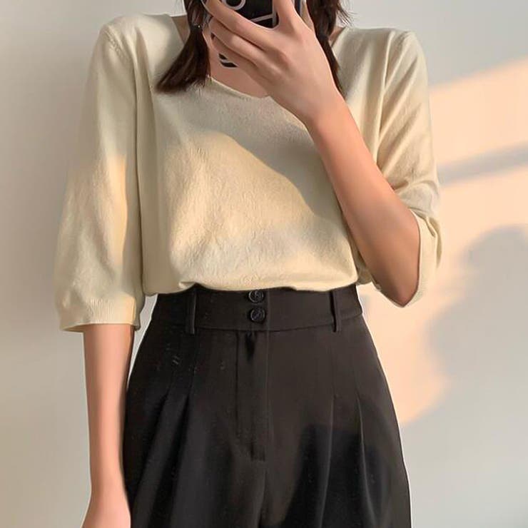 Vネック五分袖ニット【韓国ファッション】 | Doula Doula | 詳細画像33