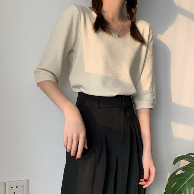 Vネック五分袖ニット【韓国ファッション】 | Doula Doula | 詳細画像34