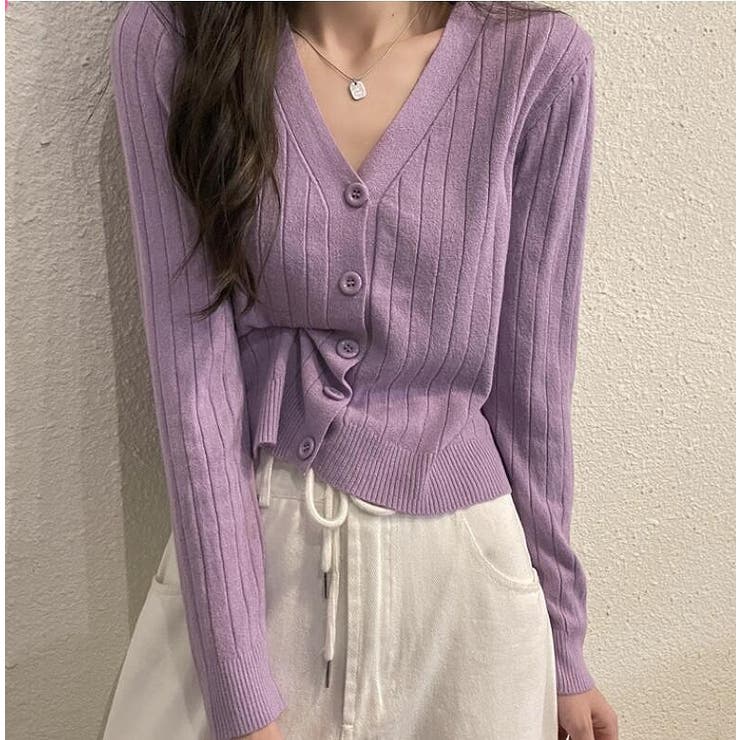 Vネックリブカーディガン【韓国ファッション】 | Doula Doula | 詳細画像2 