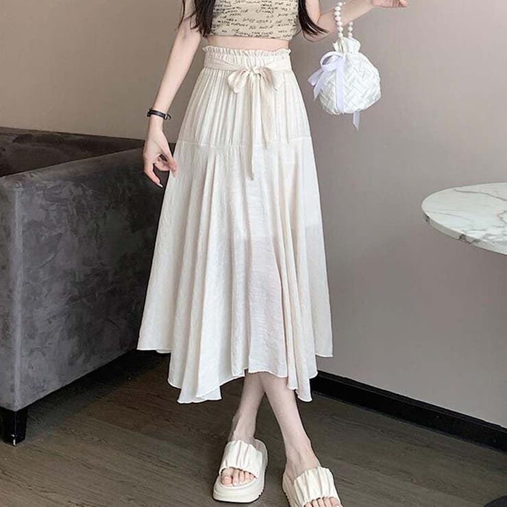 アイボリー | アシンメトリーリネンスカート【韓国ファッション】 | Doula Doula