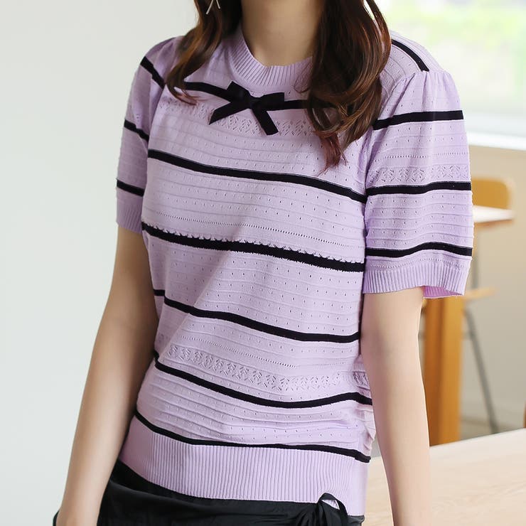 ボーダーパープル | ニット?セーター【韓国ファッション】 | Doula Doula