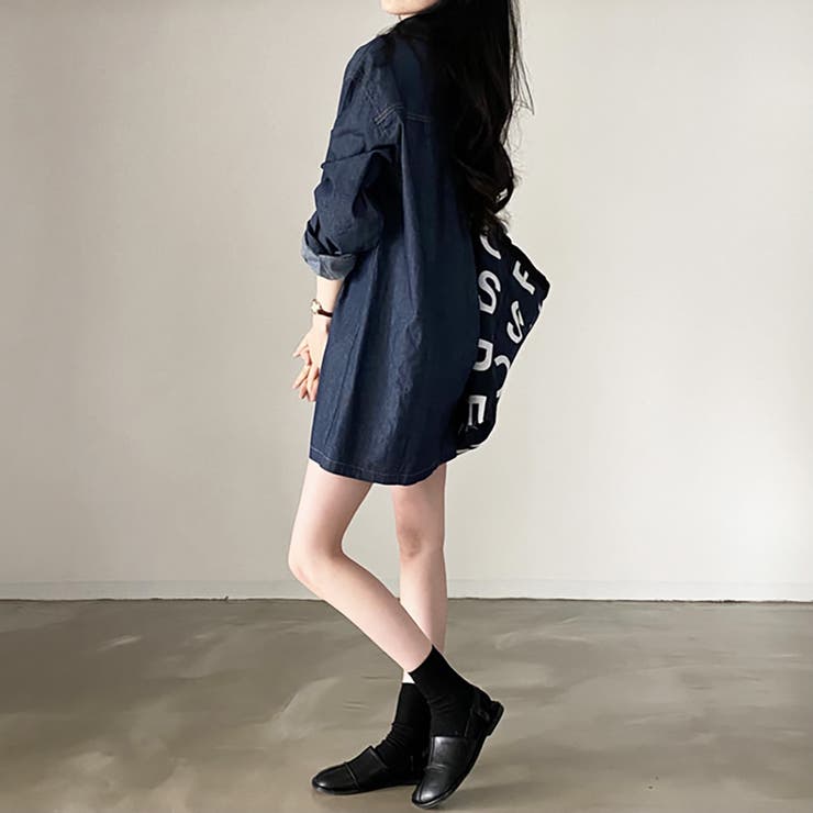 ワンピース バックデザイン デニムワンピ 韓国ファッション デニムステッチ