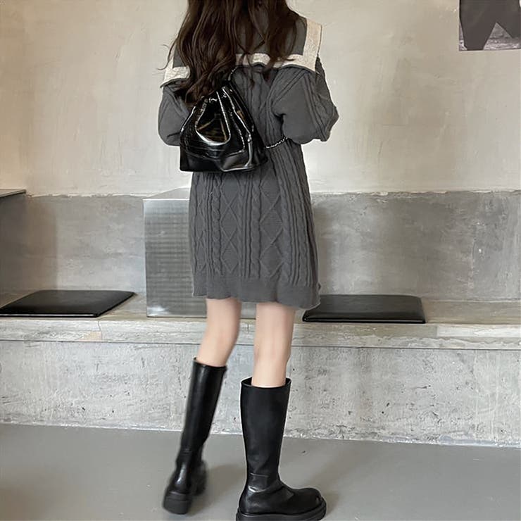 セーラーカラーケーブルカーディガン 超美品】ケーブル編み セーラー