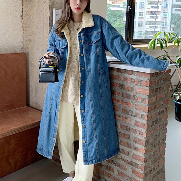裏ボアロングデニムジャケットコート【韓国ファッション】[品番