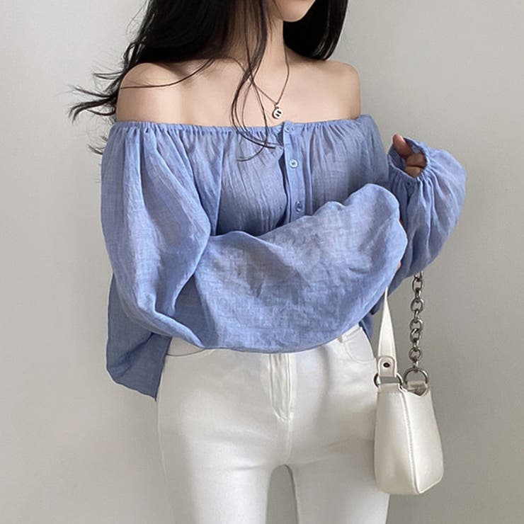 2wayショルダー パフスリーブシャツブラウス【韓国ファッション】【春夏新商品】 | Doula Doula | 詳細画像2 