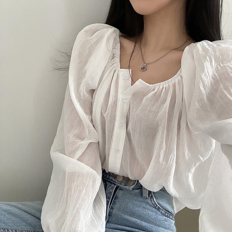 2wayショルダー パフスリーブシャツブラウス【韓国ファッション】【春夏新商品】 | Doula Doula | 詳細画像4 