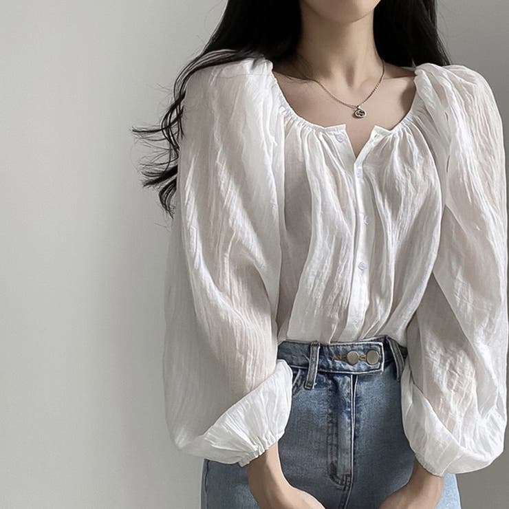 2wayショルダー パフスリーブシャツブラウス【韓国ファッション】【春夏新商品】 | Doula Doula | 詳細画像6 