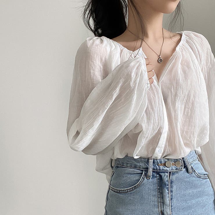 2wayショルダー パフスリーブシャツブラウス【韓国ファッション】【春夏新商品】 | Doula Doula | 詳細画像7 