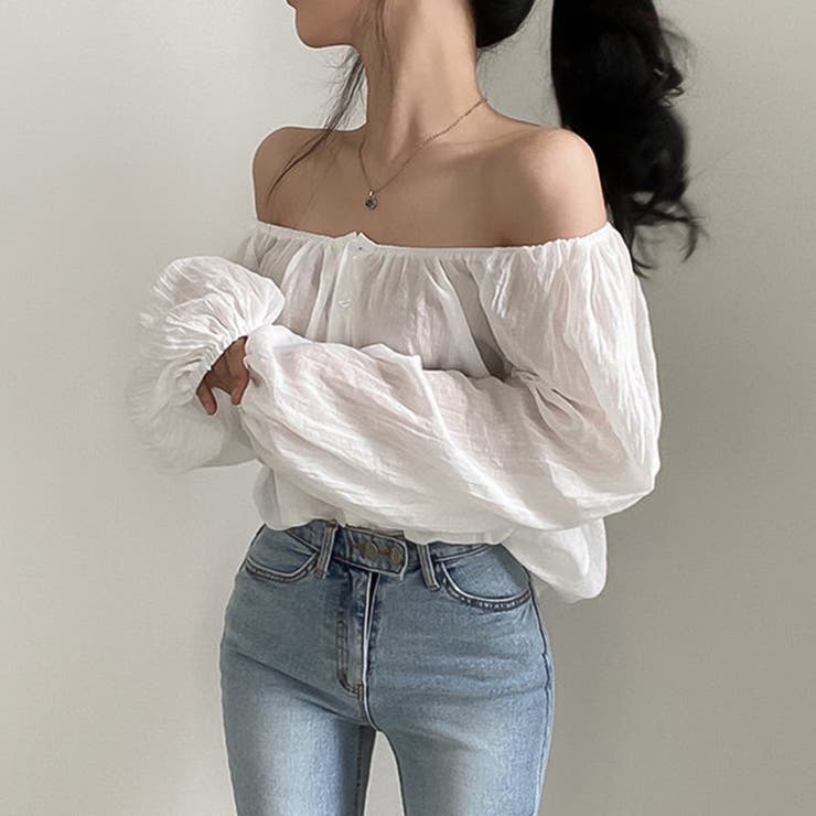 2wayショルダー パフスリーブシャツブラウス【韓国ファッション】【春夏新商品】 | Doula Doula | 詳細画像8 