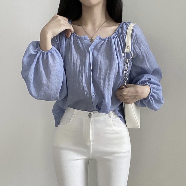 2wayショルダー パフスリーブシャツブラウス【韓国ファッション】【春夏新商品】 | Doula Doula | 詳細画像9 