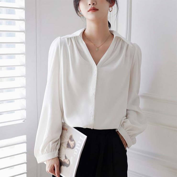 Vネックドレスシャツ【韓国ファッション】【春夏新商品】 | Doula Doula | 詳細画像4 