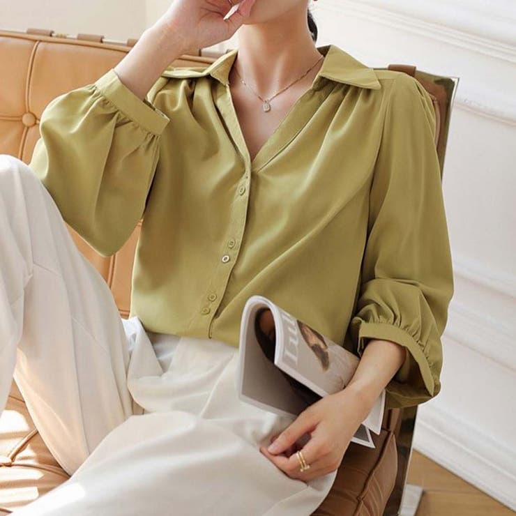 Vネックドレスシャツ【韓国ファッション】【春夏新商品】 | Doula Doula | 詳細画像15 