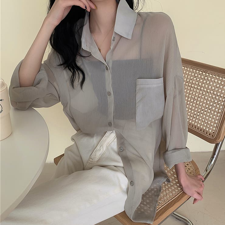 オーバーサイズシアーシャツ【韓国ファッション】【春夏新商品】 | Doula Doula | 詳細画像4 