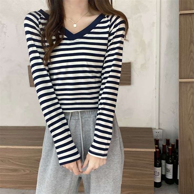 ✨希少✨PLEATS PLEASE ボーダー カットソー Vネック サイズ3 L HUG.U トップス ボーダー カットソー レディース ロンT オーバー