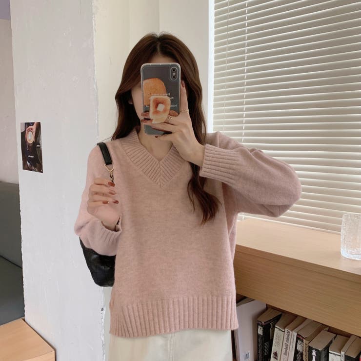 オーバーサイズVネックニットトップス セーター【韓国
