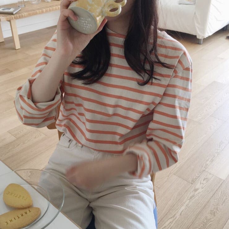 カラーボーダーカットソー【韓国ファッション】[品番