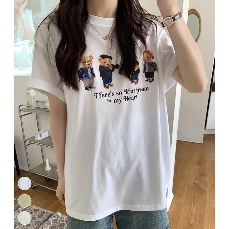 ラウンドネッククマちゃん柄Tシャツ【韓国ファッション】[品番：DOUW0005278]｜Doula  Doula（ドゥーラドゥーラ）のレディースファッション通販｜SHOPLIST（ショップリスト）