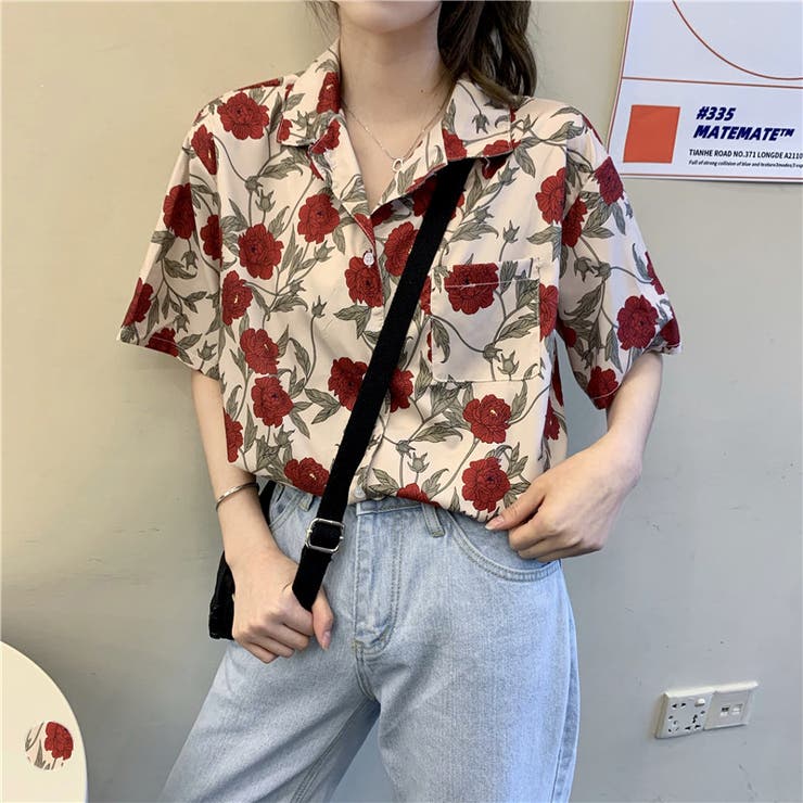 花柄オーバーサイズ半袖シャツ【韓国ファッション】[品番：DOUW0005439 