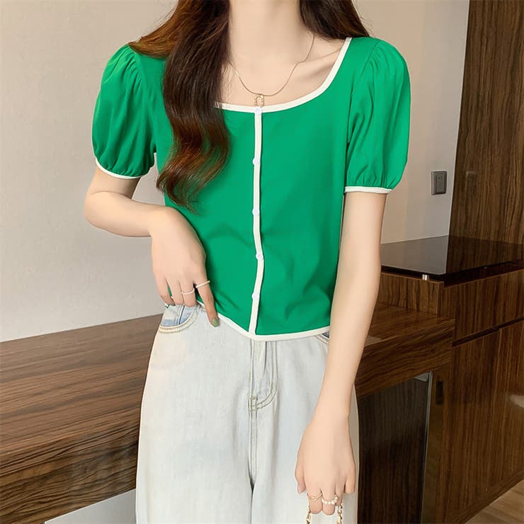 スクエアネックパイピングカラーパフスリーブ半袖カーディガン【韓国ファッション】 | Doula Doula | 詳細画像19